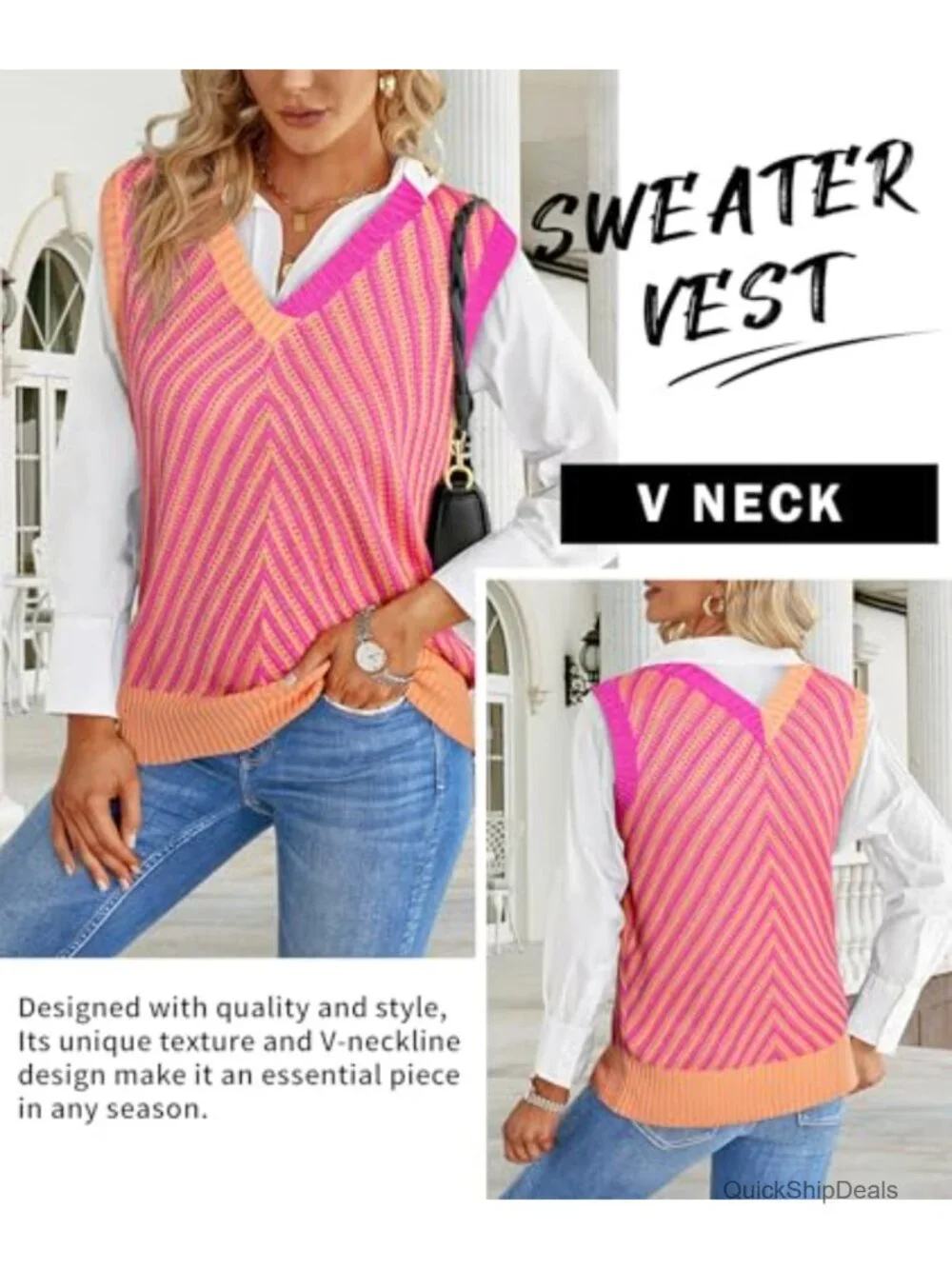 Sleeveless Sweater Vest V Neck Knitted Pullover Top